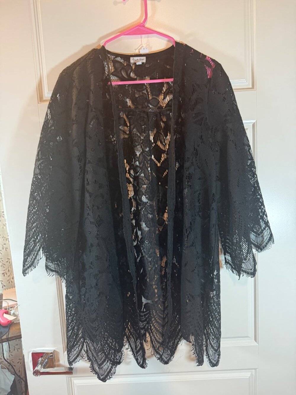 Love, Fire Black Lace Kimono Cardigan M